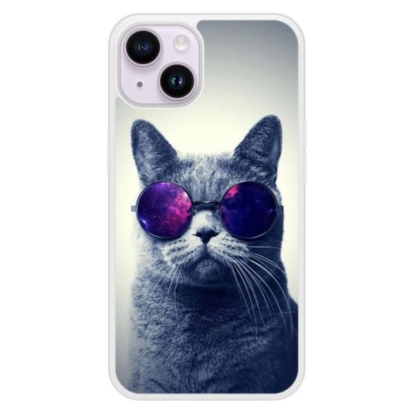 Silikonförstärkt skal med tryck, kompatibelt med Apple iPhone 14, Katt med glasögon
