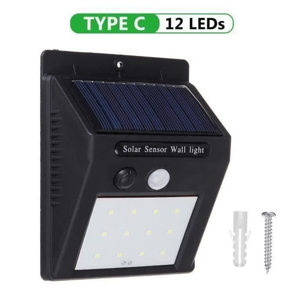 Väggapplikation - MSD - Solpanel - 12 LED - Rörelsedetektor - Vattentålig IP65