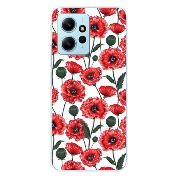Tryckt silikonfodral som är kompatibelt med Xiaomi Redmi Note 12 4G Poppy Flowers