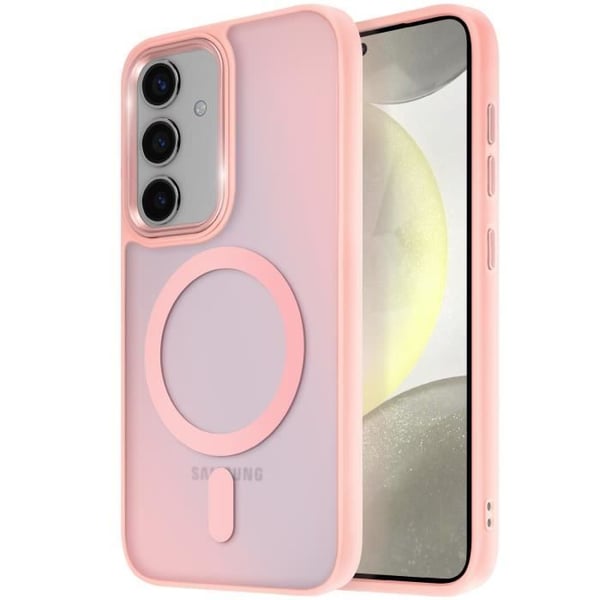Coque MagSafe för Samsung Galaxy S24 och S25 Matt Frostad Baksida Rosa Kant