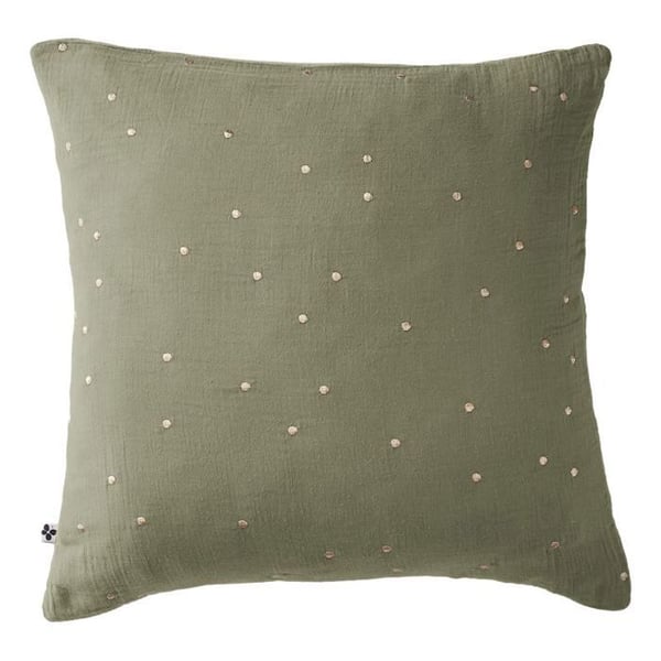 Taie d'oreiller Pois Doré Déco "Gaïa Chic" 60 x 60 cm & 50 x 70 cm "Gaze de Coton" - Gaïa Chic Romarin - 60 x 60 cm