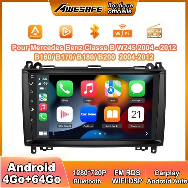 AWESAFE Autoradio Android 13 4Go+64Go för Mercedes-Benz Vito Viano Sprinter W639/Classe B W245/W169 9''Skärm Carplay Android Auto