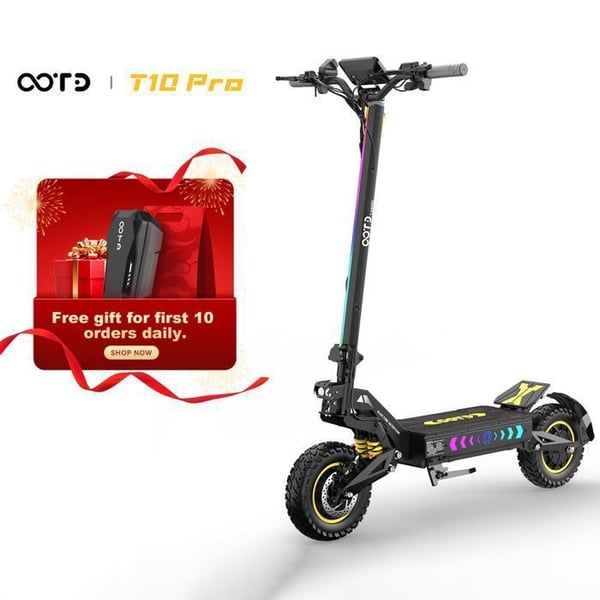 OOTD T10 Pro Elektrisk Scooter - Dobbelt Motor 1300W (2600W Peak) - Batteri 52V 23.4Ah - Rækkevidde 80km - Sammenklappelig