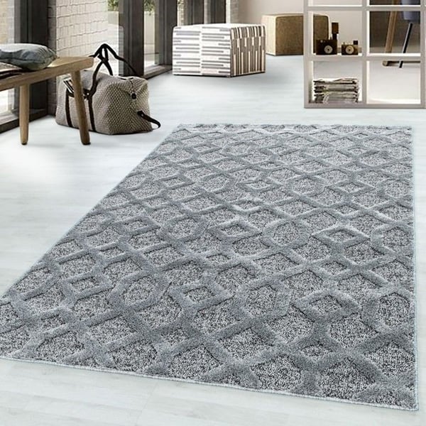 Matta - AYYILDIZ - Design med kort lugg - 3-D Rutmönster - 60x110 cm - Inomhus