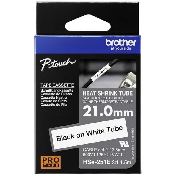 Brother HSe HSE251E Båndfarve: hvid Skriftfarve: sort 21 mm 1,5 m