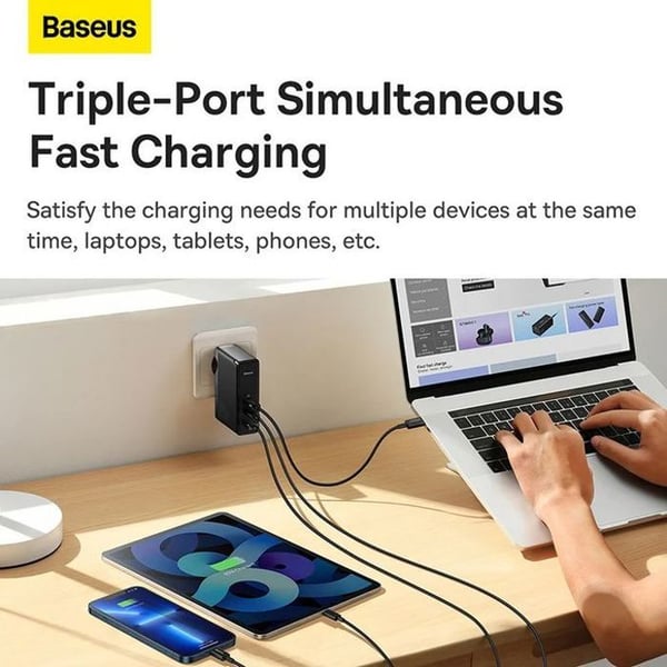 Väggladdare - Baseus - GAN 5 Pro 140W - PD QC4.0 - Kabel 240W - Svart