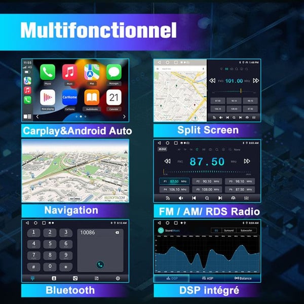 AWESAFE Autoradio Android 13 för Ford Focus C-Max S-Max Mondeo Kuga Galaxy 2Go+64Go 7 '' Pekskärm Carplay Android Auto