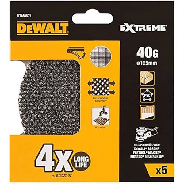 Slippskiva - DEWALT - DTM8671-QZ - 125mm - Korn 40 - Förpackning med 5 stycken