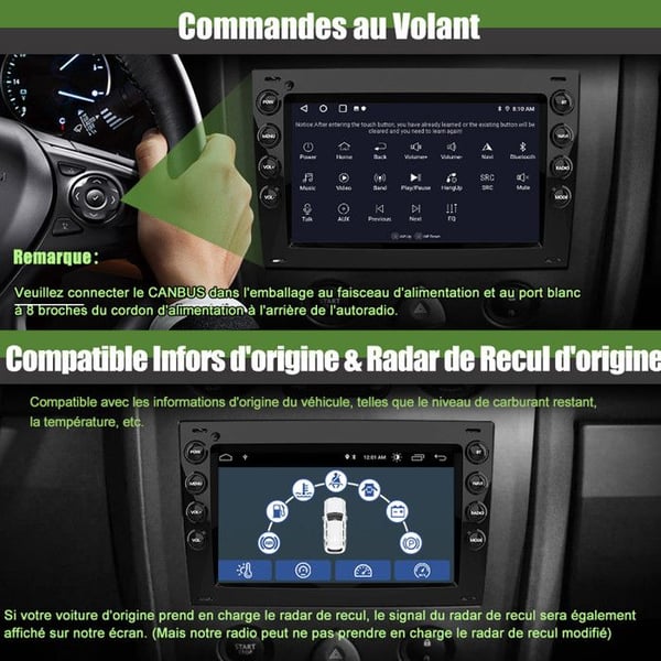 AWESAFE Bilradio Android 13 2Go+32Go för Megane 2 (2003-2009) 7 '' Pekskärm Carplay Android Auto Bluetooth WiFi RDS