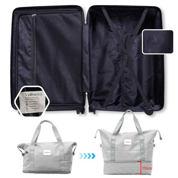 Set med 5 resväskor, väska 75cm-66cm-55cm + faltbar reseväska + sminkväska grön