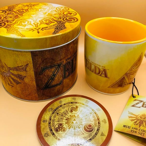 Gaveæske - Zelda - Krus 370ml - Underlag - Metalæske - Original gaveidé