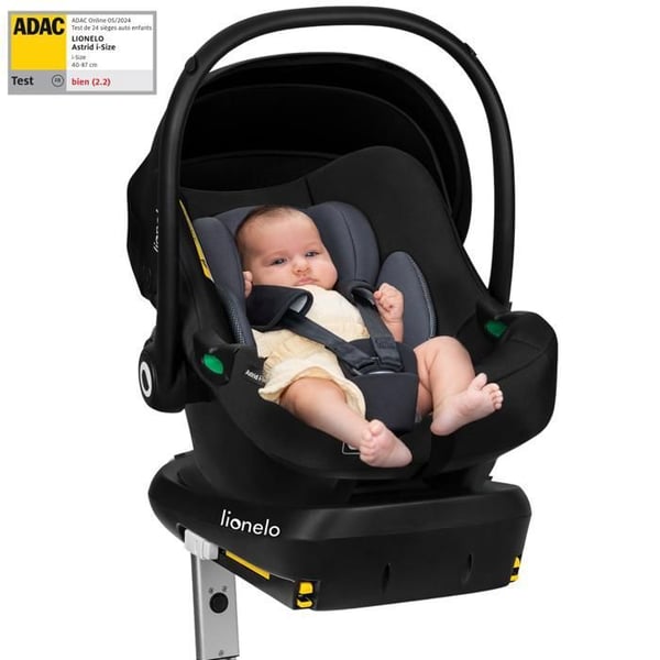 Bilbarnstol 40-87 cm med ISOFIX-bas - LIONELO Astrid i-Size - ADAC - Babyskydd - Lätt - Svart/Grå