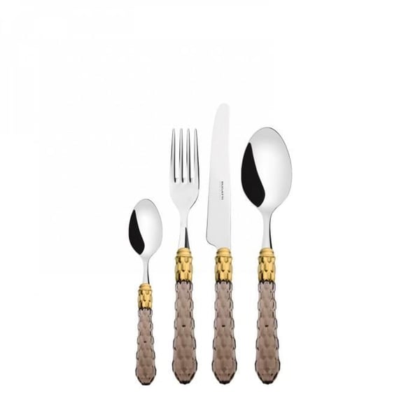 Bestick - KRISTALL - Set med 24 delar - Rostfritt stål 18/10 - Guld finish - Genomskinlig