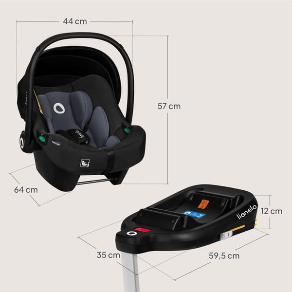 Bilbarnstol 40-87 cm med ISOFIX-bas - LIONELO Astrid i-Size - ADAC - Babyskydd - Lätt - Svart/Grå