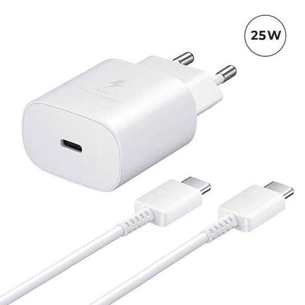 Snabbladdare 25W - Yuan Yuan - Samsung Galaxy S24+ Plus 5G - USB-C - Kabel Ingår - Vit