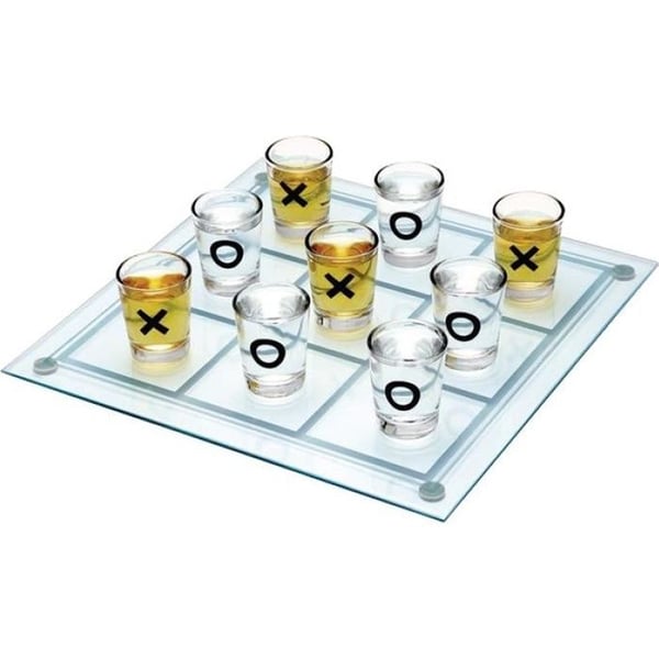 Brädspel - Morpion med shotglas - 9 shotglas - Glasplatta - 13 x 13 cm