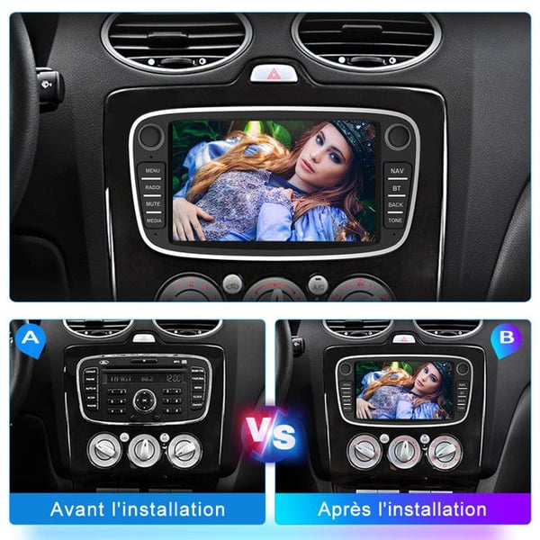 AWESAFE Autoradio Android 13 för Ford Focus C-Max S-Max Mondeo Kuga Galaxy 2Go+32Go 7 '' Pekskärm Carplay Android Auto