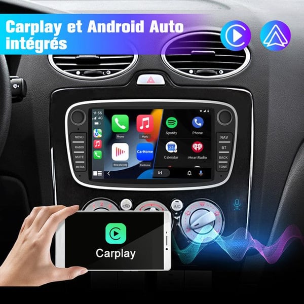 AWESAFE Autoradio Android 13 för Ford Focus C-Max S-Max Mondeo Kuga Galaxy 2Go+32Go 7 '' Pekskärm Carplay Android Auto