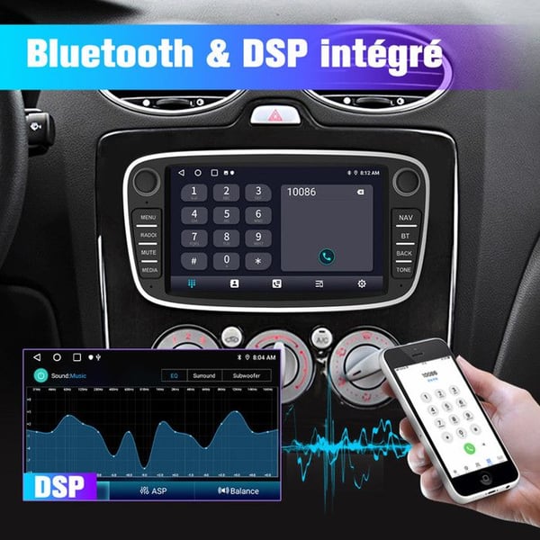 AWESAFE Autoradio Android 13 för Ford Focus C-Max S-Max Mondeo Kuga Galaxy 2Go+32Go 7 '' Pekskärm Carplay Android Auto