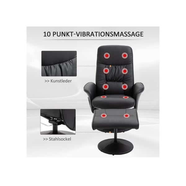 Chaise longue - MUVOE - HOMCOM - Syntetisk læder sort - 10 massagepunkter - Justerbar rygdel