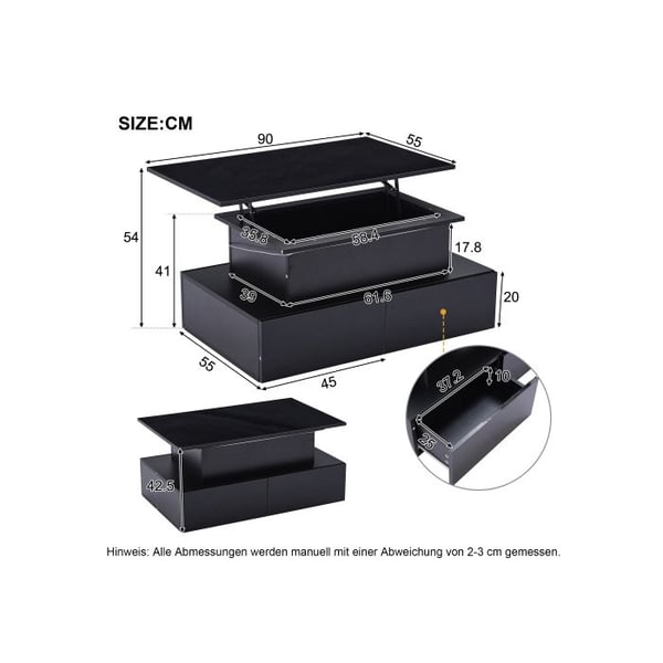 Sofabord - MUVOE - Moderne - Blank sort - LED-belysning - 4 skuffer