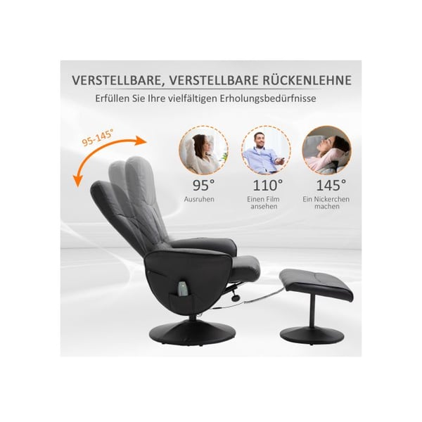 Chaise longue - MUVOE - HOMCOM - Syntetisk læder sort - 10 massagepunkter - Justerbar rygdel