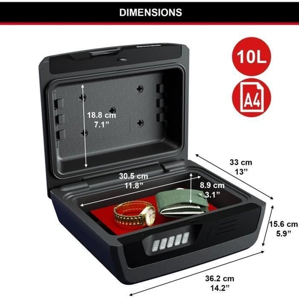 Brandsäkert säkerhetsfodral - MASTER LOCK - CHW30300EURHRO - Brandsäker och vattentät - Stor 10L - Elektronisk kostym