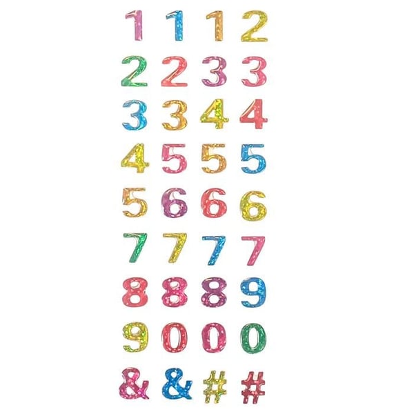 Epoxiklistickers med glitter - MEGACREA DIY - Siffror och symboler - 36 stycken - Flerfärgad - H 1,4-1,5 cm