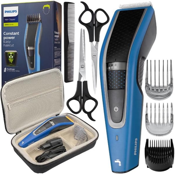 Hårklippare - Philips - HC5612 15 - Trådlös vattentät - Frisörkit med sax och kam - Transportväska