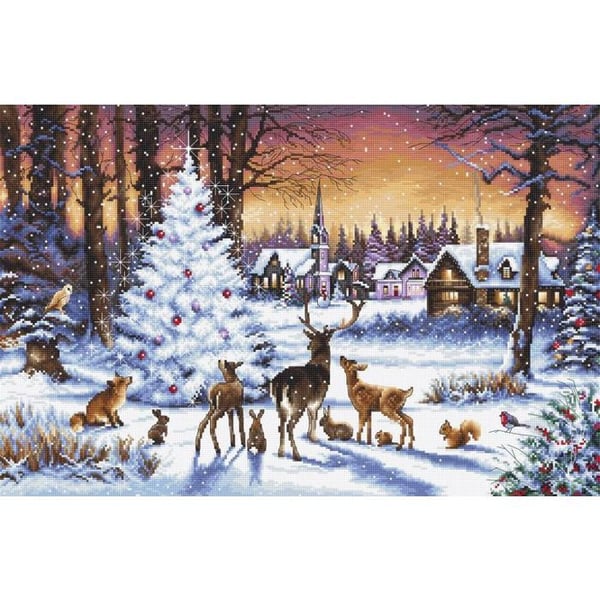 LetiStitch - Kit för korsstygn "Julskog" 46×30 cm, Aida 16ct, 53 färger
