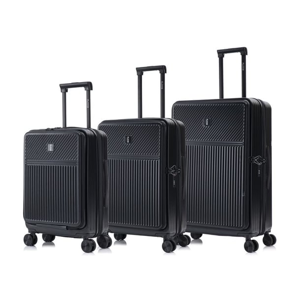 CELIMS Frankrike - Resväska Front Procket | Bagageset | 3 Delar | TSA-lås | Svart
