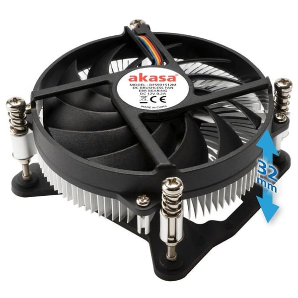 Akasa KS12 - 31,8 mm lågprofilkylare - PWM CPU-kylare - Lågt brus - 65W TDP - Optimerad för
