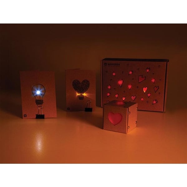 Whadda Bricolage Box Tape-o-Tronics, kreativa DIY-projekt med kartong och LED-lampor, valfri lödning, perfekt för hobbysnickare.