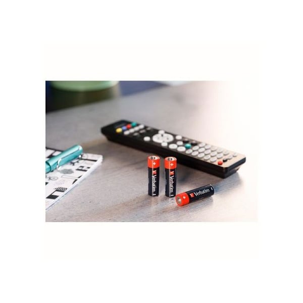 Verbatim AA alkaliska batterier, alkaliska, cylindriska, 1,5 V, 10 st, AA, svarta, röda