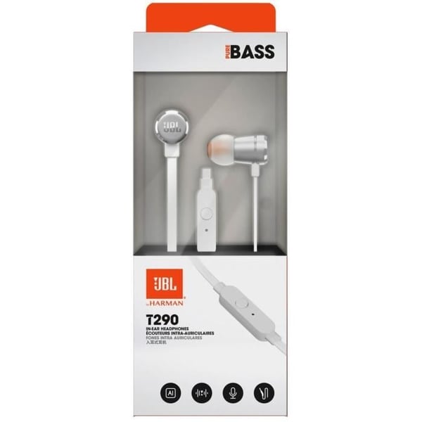 JBL Tune 290 Trådbundna hörlurar - In-ear - Pure Bass-ljud - Silver
