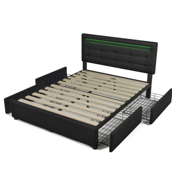 Sengestel - MUVOE - 140x200cm - Sort - 4 skuffer - LED-belysning
