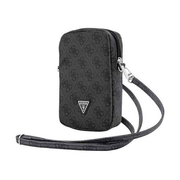 Telefonsväska - Guess - Zip 4G Triangle - Saffiano-läder - Svart - Mått 19x12x3,8 cm