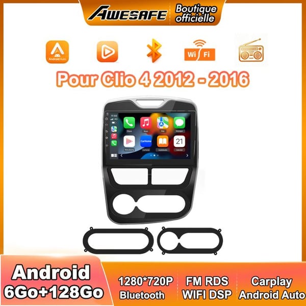 AWESAFE Autoradio Android 13 för Renault Clio 4 (2012-2016) 6Go+128Go med 10'' pekskärm Carplay Android Auto GPS Bluetooth