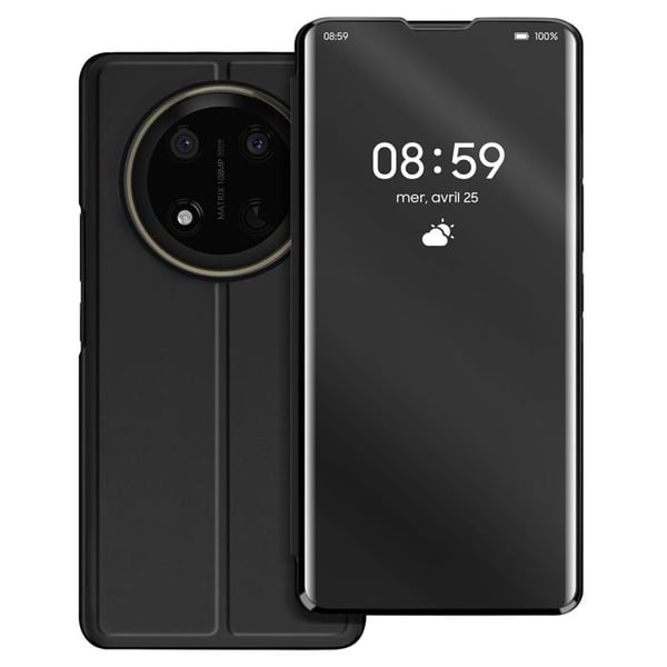 Fodral för Honor Magic 7 Lite - AVIZAR - Svart Spegel - Veganläder - Videostöd - Stöttålig