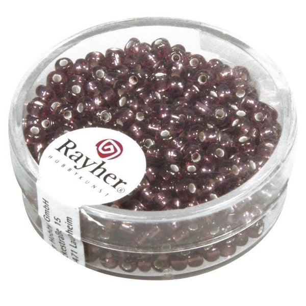 Rocailles, 2,6 mm av. silverbesättning, ask 16 g, mörklila