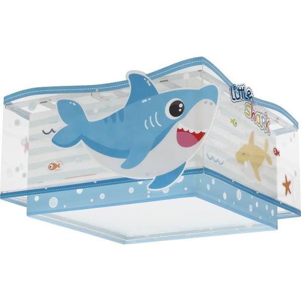 Taklampa - Dalber - Little Shark - Hajmönster - L 31 cm - H 17 cm - Vit, blå och grön