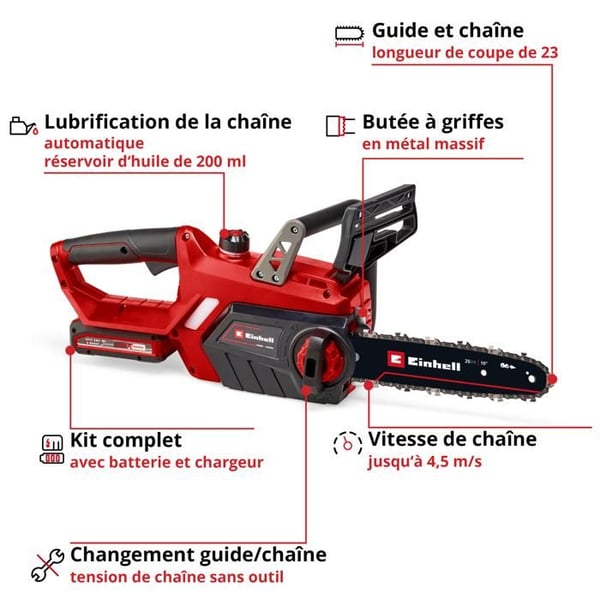 Einhell Träskog sågt som är trådlös GE-LC 18/25 Li Kit - PXC (18V, kapning 23 cm) Levereras med Batteri 3,0Ah och Laddare