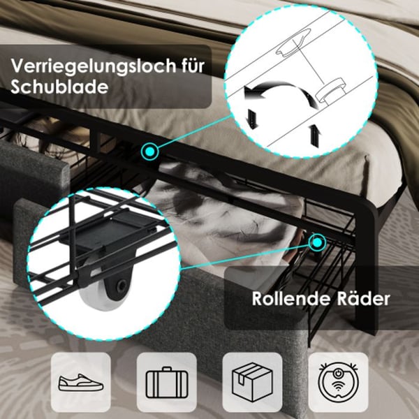 Valo - MUVOE - 160x200 - Pehmustettu - USB Type C - LED-valaistus