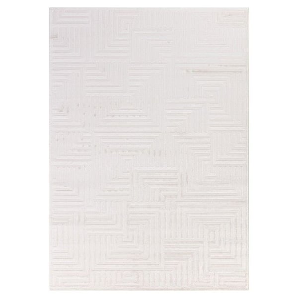 Soffmatta med upphöjda geometriska mönster, bohemisk skandinavisk stil, mjuk, krämfärgad (Dimension: 120X170 cm)