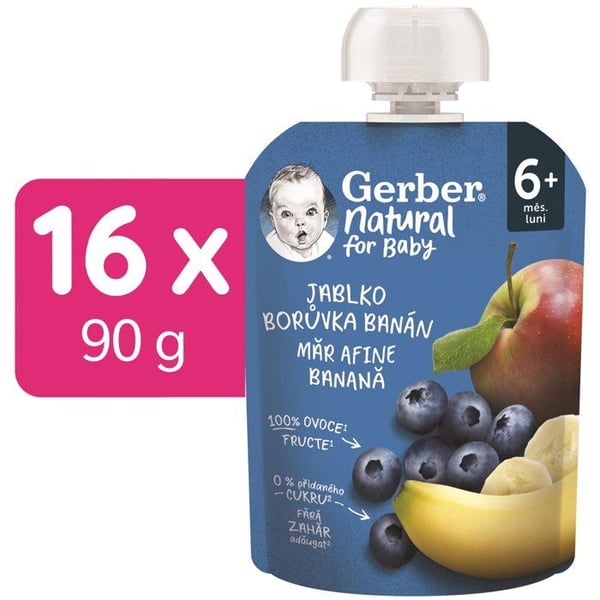 GERBER Naturlig kapsel äpple, blåbär och banan 16×90 g