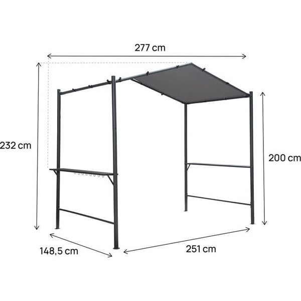 Pergola grilltak - UV- och rostskyddad metall - Antracit - 277x149x232 cm
