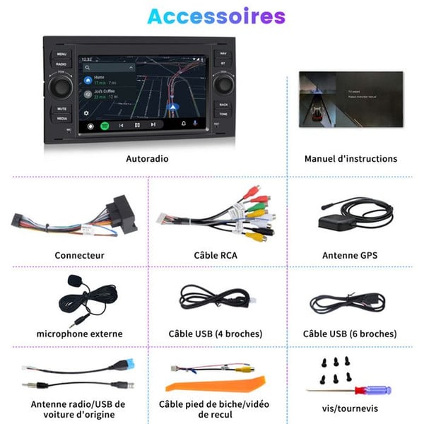 AWESAFE Autoradio Android 13 för Ford Focus 1Go+32Go med Carplay Android Auto 7 Tum stereo GPS USB SD Bluetooth FM AM RDS