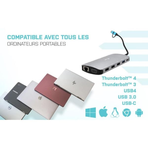 i-Tec CANANOTDOCKPD USB Hub Sølv
