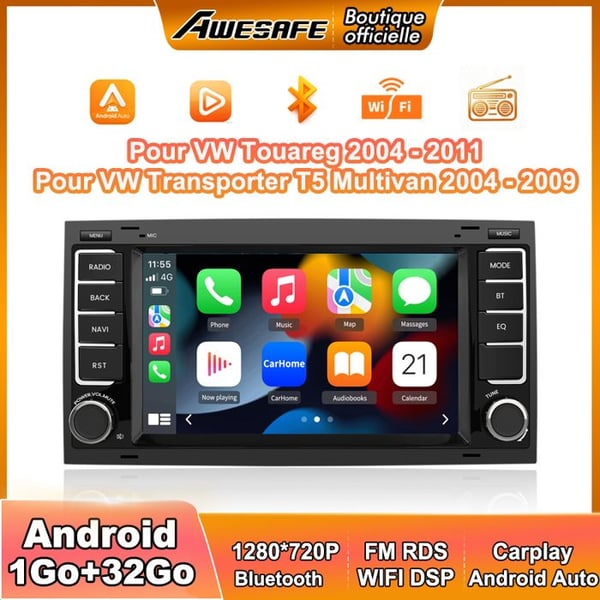 AWESAFE Autoradio Android 13 för VW Touareg Transporter T5 Multivan 1Go+32Go med 7'' Touchskärm GPS Carplay Android Auto