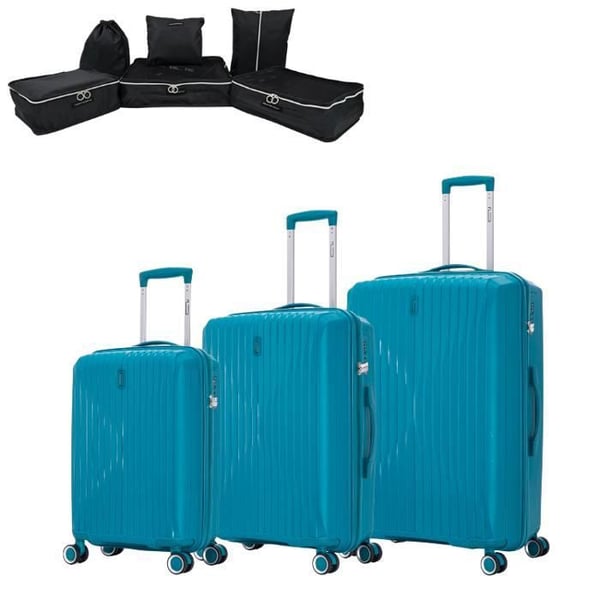 Set med 3 PCS resväskor i okrossbar polypropen | Resväska CELIMS SkyCruiser | TSA-lås | 8 stycken 360-graders hjul | Blå